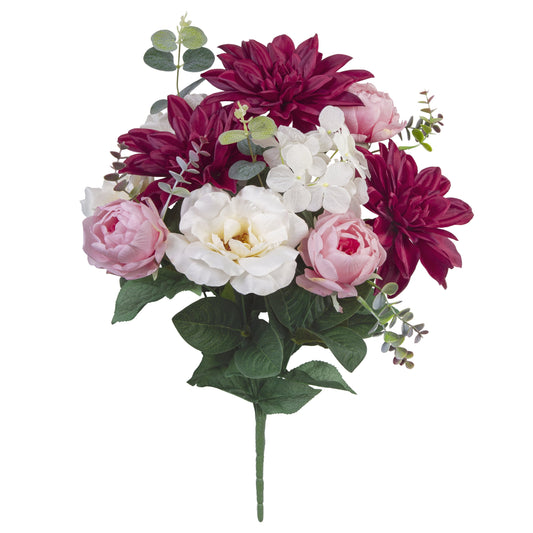 19-inch Artificial Silk Burgundy Dahlia & White Tea Rose Mixed Flower Bouquet, for Indoor Use, by Mainstays