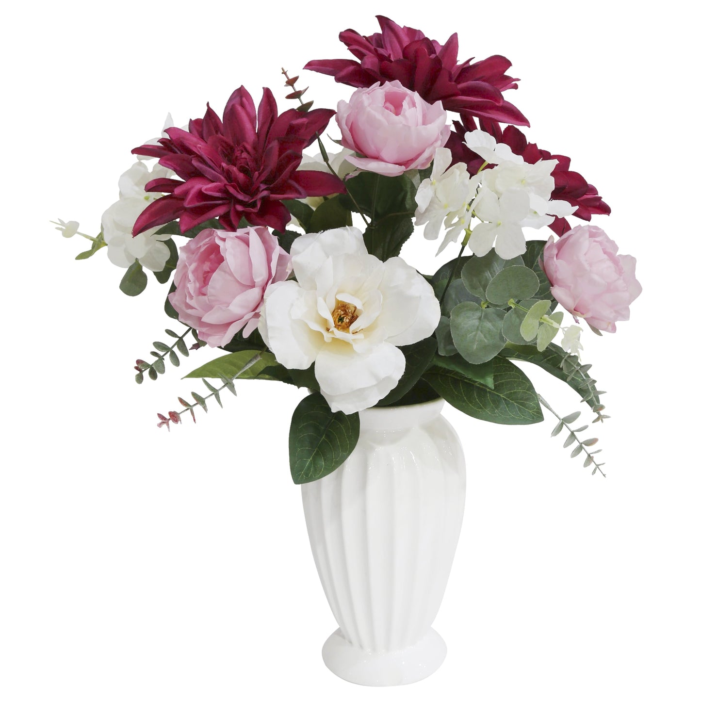 19-inch Artificial Silk Burgundy Dahlia & White Tea Rose Mixed Flower Bouquet, for Indoor Use, by Mainstays