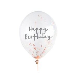 5 Rose Gold Happy Birthday Confetti Balloons, Birthday Balloons, Birthday Party Balloons, Rose Gold Party Balloons, Birthday Decorations