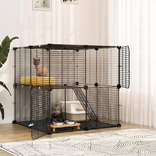 YITAHOME Indoor Cat Cage 2 Tier Kitten Cage Cat Outdoor DIY Pet Playpen Metal Kennel