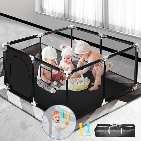 Baby Playpen, Outdoor Play Yard, Portable Play Yard 4-Panel- Baby Safety Playpen for Infant Toddler Black